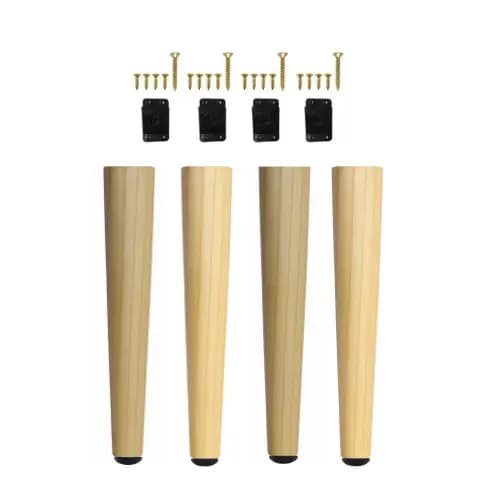 Kit 4 Pés Palito de Madeira 30 cm Chapinha Nylon + Parafusos Puffs Mesa de Centro Escrivaninha Retrô