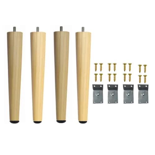 Kit 4 Pés Palito de Madeira 35 cm Chapinha Metal + Parafusos Puffs Mesa de Centro Escrivaninha Retrô