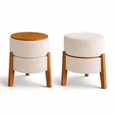 Puff Mesinha 2 em 1 Moderno Tampo Madeira Vira Mesinha Decorativo Decoração Sala de Estar Quarto Apartamento Resistente
