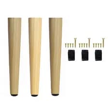Kit 3 Pés Palito de Madeira 35 cm Chapinha Nylon + Parafusos Puffs Mesa de Centro Escrivaninha Retrô