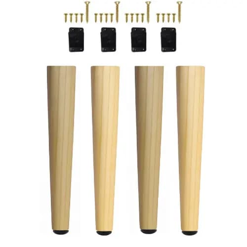 Kit 4 Pés Palito de Madeira 35 cm Chapinha Nylon + Parafusos Puffs Mesa de Centro Escrivaninha Retrô