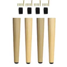 Kit 4 Pés Palito de Madeira 35 cm Chapinha Nylon + Parafusos Puffs Mesa de Centro Escrivaninha Retrô