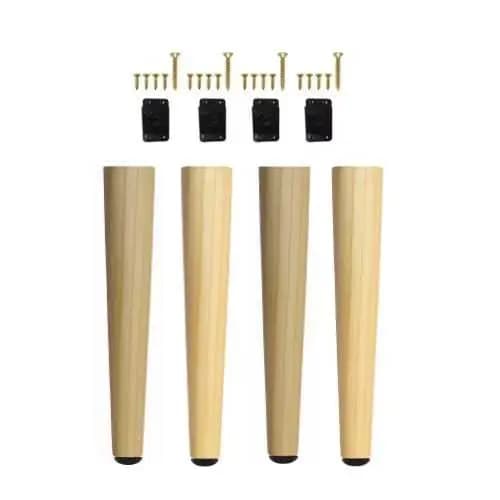 Kit 4 Pés Palito de Madeira 25 cm Chapinha Nyloon + Parafusos Puff Mesa de Centro Escrivaninha Retrô