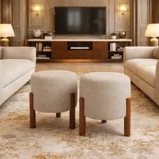 Puffs de Linho Decorativo Moderno Redondo Estofado Confortável Luxuoso Sala Quarto Branco Bege Cinza Escritorio
