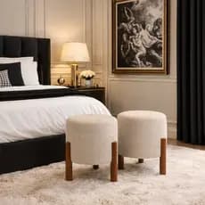 Puff de Linho Apollo Redondo Decorativo Moderno Luxuoso Confortável Sala Copa Escritório Quarto Branco Cinza Bege