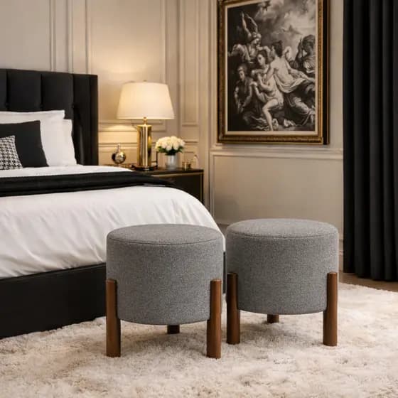 Puffs de Linho Apollo Luxuoso Cinza Bege Moderno Sala de Estar Quarto Escritório Decorativo Resistente Puf Puff