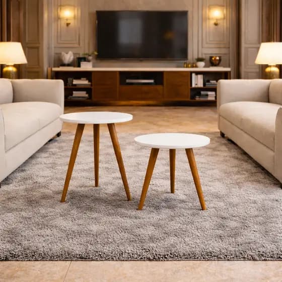 Mesa de Apoio MDF Conjunto Mesa de Canto Lateral Moderno Resistente Branco Decorativo Apartamento Casa Sala Quart