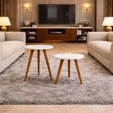 Mesa de Apoio MDF Conjunto Mesa de Canto Lateral Moderno Resistente Branco Decorativo Apartamento Casa Sala Quart