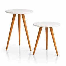 Kit 2 Mesas de Apoio Redonda MDF Mesinha de Canto Moderna Branca Pé Palito Apartamento Sala de Estar Quarto Decorativo