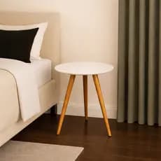 Mesa de Apoio MDF Mesa de Canto Branca Redonda Mesa Lateral Decorativo Sala de Estar Apartamento Quarto