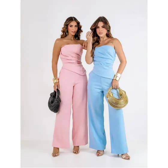 YAN FASHION Conjunto Alfaiataria Feminino Social Chic Tomara Que Caia Estilo Sofisticado