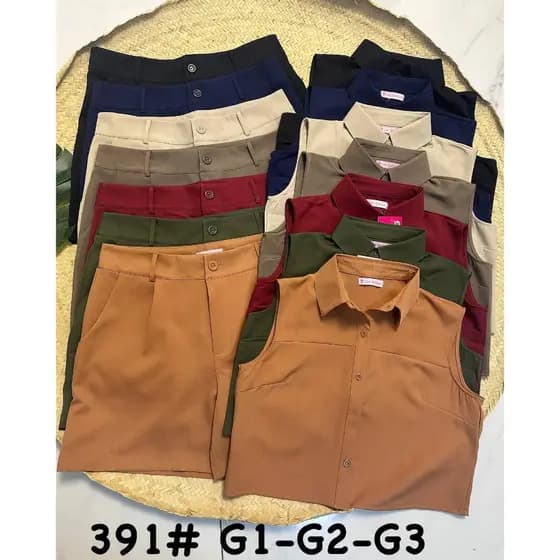 YAN FASHION Conjunto Alfaiataria PLUS SIZE Colete Camisa Sem Manga e Short Feminino Elegante