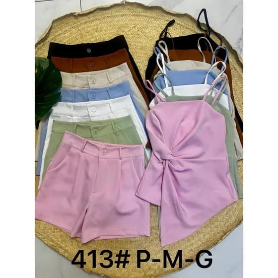 Conjunto Feminino Casual Elegante com Regata de Alça e Short Social