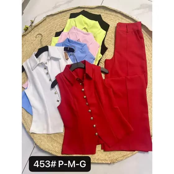 YAN FASHION Conjunto Alfaiataria Feminino Colete Sem Mangas e Calça Cintura Alta Elegante
