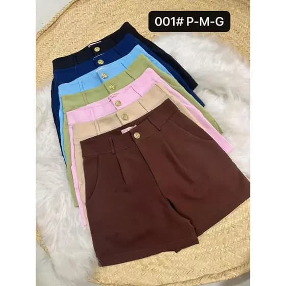 YAN FASHION Short Alfaiataria Feminino Botão dourado Moda Verão