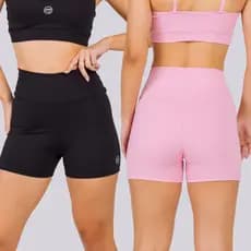 Kit 2 Shorts Fitness Poliamida Zero Transparência Compressão Cós Reforçado Alto  Academia Feminino