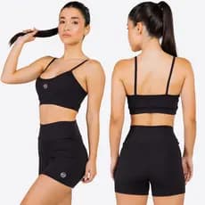 Conjunto Fitness Feminino Top com Bojo Alcinha e Shorts Poliamida Zero Transparência Alta Sustentação Academia Corrida