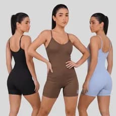 Macaquinho Poliamida Canelado Feminino Curto Alças Finas Modelador, Academia, Yoga, Dia a Dia e Lazer