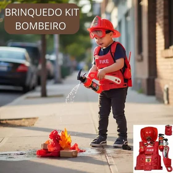 Brinquedo Kit Infantil conjunto Bombeiro Extintor Fantasia com Colete e Acessórios