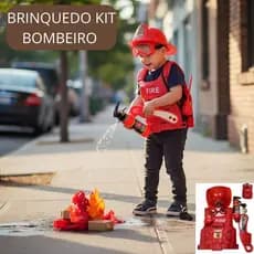 Brinquedo Kit Infantil conjunto Bombeiro Extintor Fantasia com Colete e Acessórios