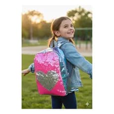 Mochila Infantil Lantejoulas Holografica Coracao Brilho