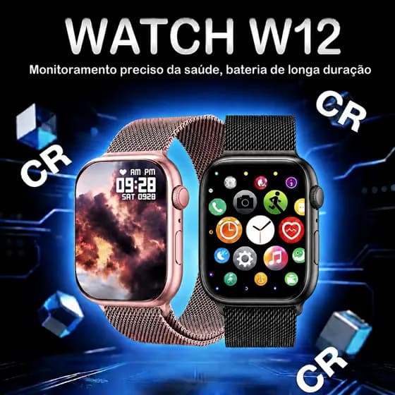 2026 Watch W12 NFC  Relógio à prova d'água inteligenteBluetooth Call Heart Rate Smartwatch