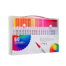 Kit 12/24/36/48/60 Caneta 2 em 1 Brush Lettering e Ponta Fina Dual Pen Canetinha Colorir Desenho