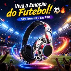 Fone de Ouvido Bluetooth RGB Sem Fio Estilo Futebol Over-Ear Som Potente Bivolt Compatível Celular Gamer