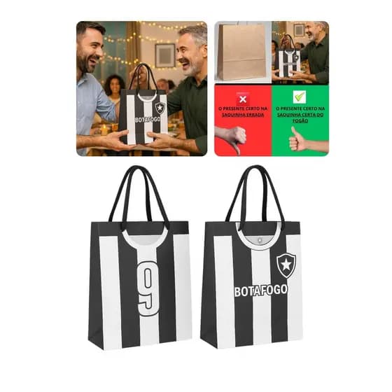 Kit 2 Sacola M Papel Off-Set Com Alça Gorgurão Time Botafogo Clube Lembrancinha Presente