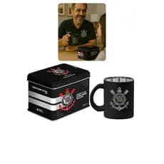 Caneca Vidro 300ml C\ Lata Metalica Time Corinthians Oficial