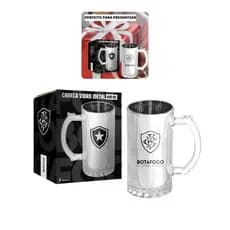 Caneca Vidro Reforçado Metalic 480ml Cerveja Botafogo Oficial