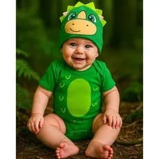 Body Temático Dinossauro Body Mesversário Dino Fantasia para bebê Roupa para bebê Body + Touca Bichinho Body Unissex