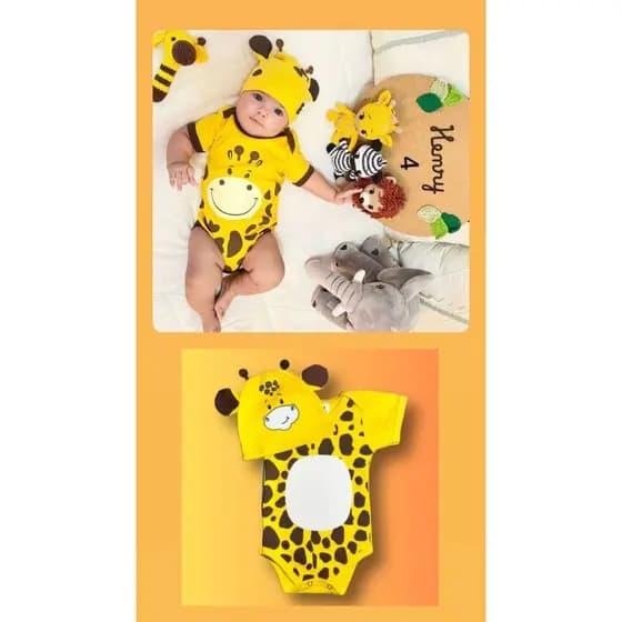 Body temático para mesversário girafinha baby body de girafa body de animais Body safari Fantasia para bebê body Unissex