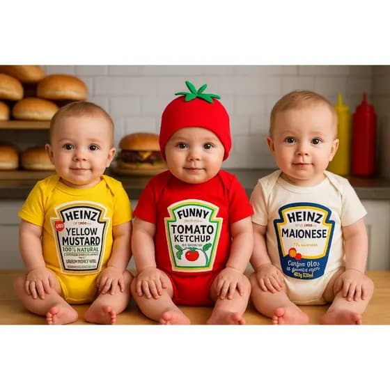 Body Mesversario Gêmeos Body Temático Bebê Body Ketchup Mostarda Maionese Body Trigêmeos Body Engraçado Body Unissex