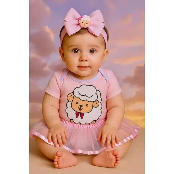 Body Bebê Temático Menina Ovelhinha Body Mesversario Ovelhinha do Senhor Body Menina Mesversario Fantasia para Bebê