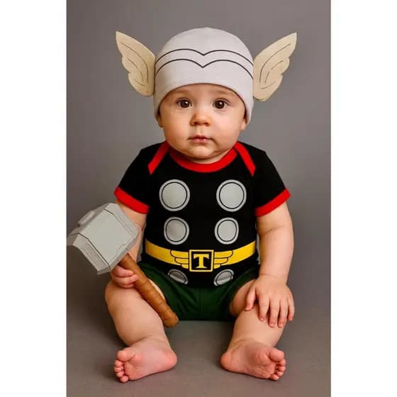 Body Tematico Thor Body Mesversario dos vingadores Fantasia para bebê Roupa do Thor Bebê Cosplay Body bebê menino Heróis