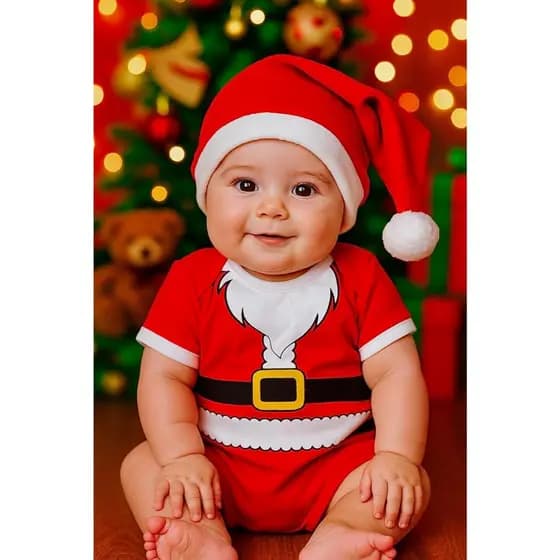 Body Papai Noel Bebê Body Tematico Natal Fantasia Papai Noel Body Temático Menino Papai Noel Body Bebê Primeiro Natal