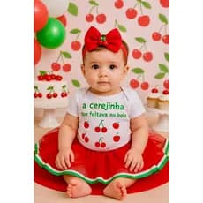 Body Cerejinha bebe Body Tematico Cerejinha Body Mesversario Cereja Body Cerejinha Que faltava no bolo Body Bebe Menina