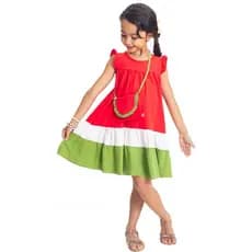 VESTIDO TECIDO PLANO + BOLSA MELANCIA COM STRASS TAMANHO: 2 AO 10 ANOS