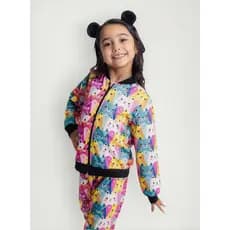 Jaqueta Infantil Colorida Menina Estampa Gatinhos em Moletom sem Felpa com  Punho e Barra.