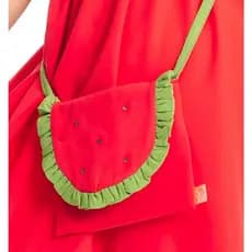 BOLSA MELANCIA VERMELHA COM STRASS E DETALHES EM VERDE.