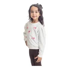 Casaco Infantil Moletom Off White Com Laço Rosa
