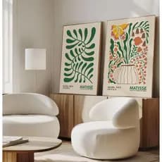 Quadros Decorativos Com Moldura Filete Sala Quarto Duo Floral Estilo Matisse Plantas Verde E Laranja