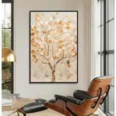Quadro Decorativo Com Moldura Filete Sala Quarto Casal Escritório Árvore Das Grandes Folhas De Ouro