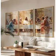 Quadro Santa Ceia Grande Trio De Quadros Decorativos Com Moldura Quadro De Jesus Para Sala Biblico