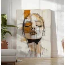 Quadro Decorativo GRANDE Com Moldura Filete Vidro Sala Escritório Abstrato Pintura Desenho Feminino