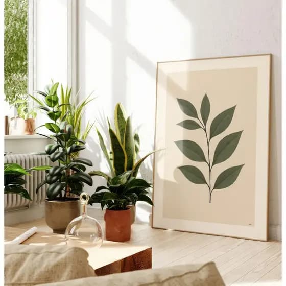 Quadros Decorativos com Moldura Filete Av Sala Ramo de Folhas Grande Minimal Green Plants