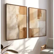 Quadros Decorativos Moldura Filete Sala Quarto Escritório Duo Abstrato Pintura Linhas Em Marrom Bege