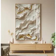Quadro Decorativo Com Moldura Filete E Vidro Sala Quarto Escritório Abstrato Layers White Gold River