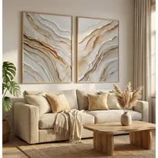 Quadros Decorativos Com MOLDURA FILETE Sala De Jantar Quarto Escritório Duo Abstrato Arte Mar Branco